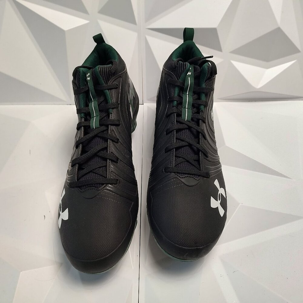 Under Armour Mens Football Cleat 16 Black Green Shoe Lacrosse Nitro Mid MC - Picture 3 of 10